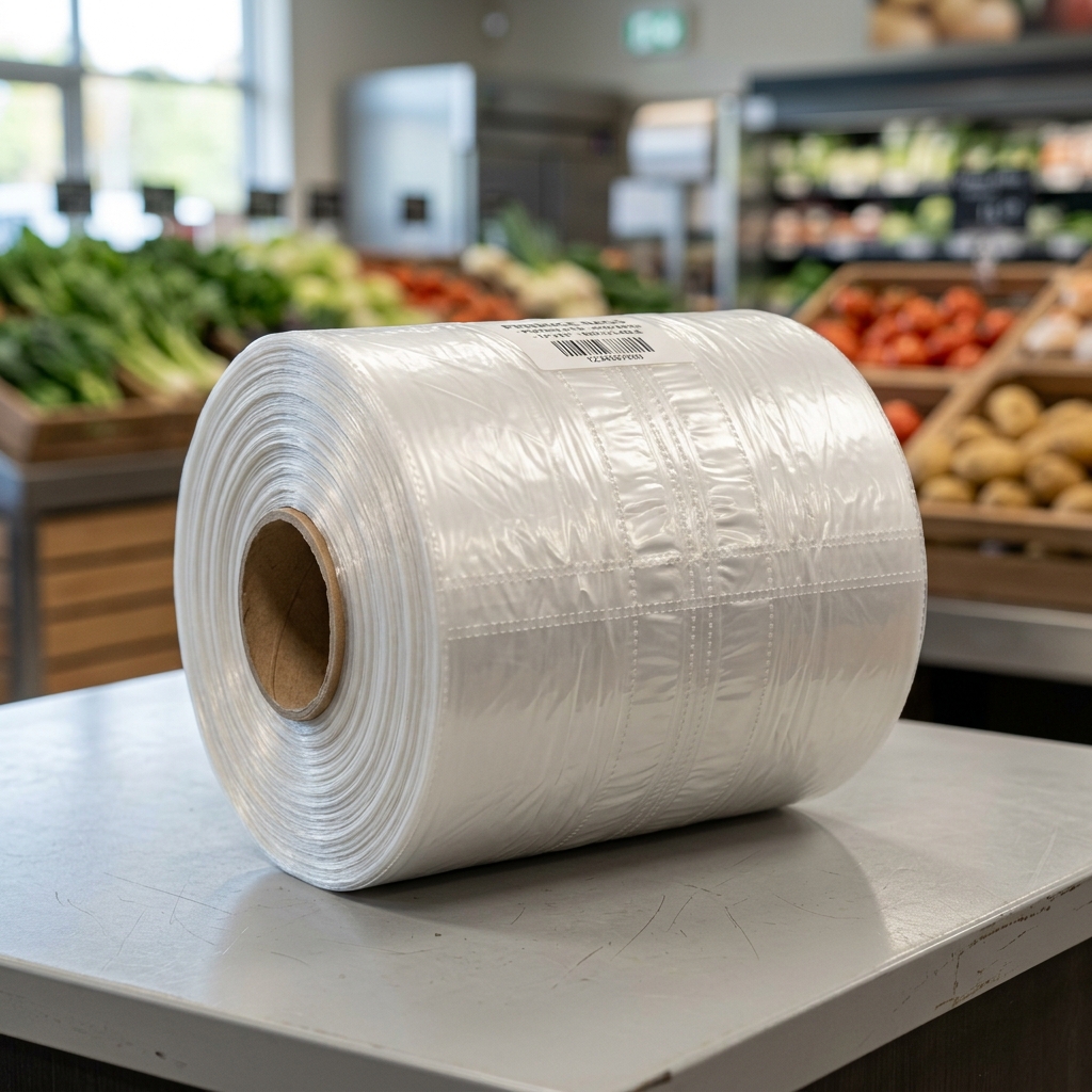 Perforated produce bags on roll production